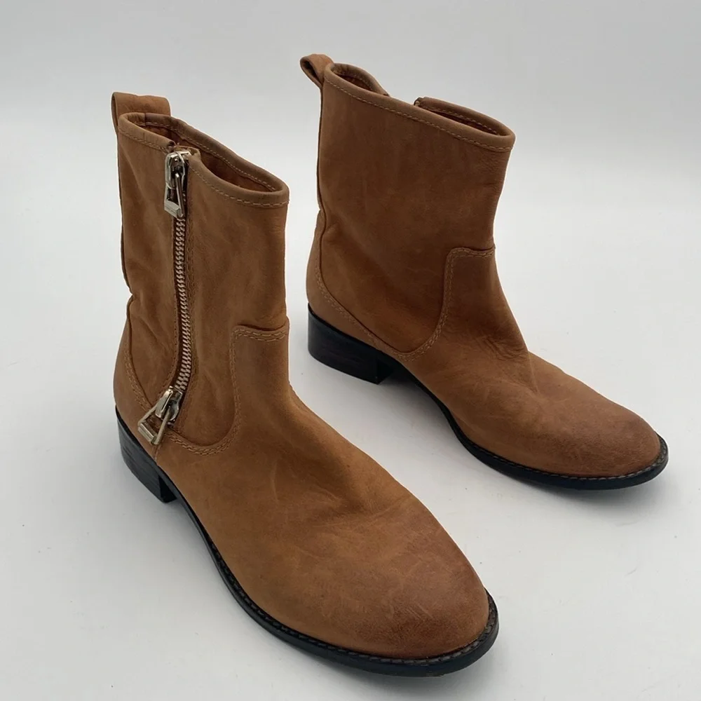 Antonio Melani Brown Ankle riding Boots Women 7.5 leather Side Zipper casual Y2K